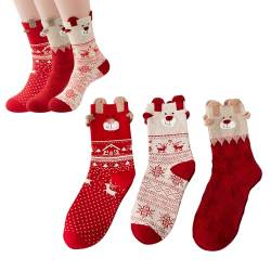 Norhogo 3 Paar Socken Damen Wintersocken Weihnachtssocken mit Weihnachtsmotiv Bunte Neuheit Christmas Socks, Socken Für Frauen von Norhogo