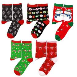 Norhogo 5 Paare Weihnachtssocken Damen Bunte Lustige Socken, Bunte Lustige Socken Damen Weihnachtssocken Cartoon Strümpfe aus Baumwolle Mädchen Weihnachtenstrümpfe für Frauen Männer Größe 37-42 von Norhogo