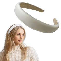 Norhogo Modisch Solides Stirnband Rutschfest Einfarbig Haarbänder Diy-Haarschmuck 2.5 Cm Breit, Gepolstertes Stirnband Retro Style Haarband Mode Bequeme Stirnbänder für Frauen und Mädchen(Weiß) von Norhogo