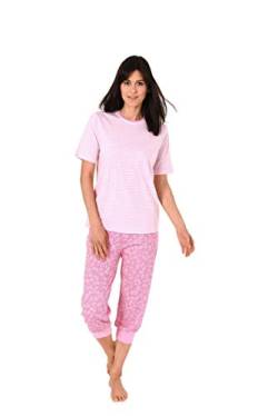 Normann Germany Damen Capri-Pyjama mit Rundhals, Kurzarm, Ringel, Hose Allover, Rose, 63410, Gr. L 44/46 von Normann Germany