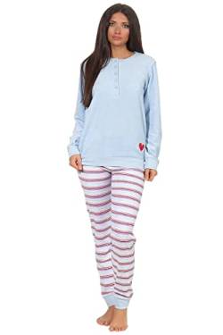 Normann Germany Damen Frottee Pyjama mit Knopfleiste Herz, Ringel Hose, Hellblau, 62483, Gr. S 36/38 von Normann Germany