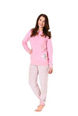 Normann Germany Damen Frottee Pyjama mit Rundhals, Langarm, Uni, Hose in Ringel, Rose, 61238, Gr. L 44/46 von Normann Germany