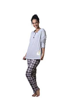 Normann Germany Damen Pyjama, Knopfleiste,OT Uni, Karo Hose, Grau, 64454, Gr. L 44/46 von Normann Germany