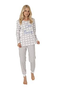 Normann Germany Damen Pyjama mit Rundhals, Langarm, Herzchen, Uni Hose, Grau, 56797, Gr. L 44/46 von Normann Germany