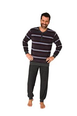 Normann Germany Herren Frottee Pyjama mit Knopfleiste, Streifen, Uni Hose, Rot, 68669 Gr. 52 von Normann Germany