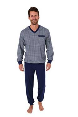 Normann Germany Herren Pyjama mit V-Hals, Langarm, Allover, Uni Hose, Marine, 62493, Gr. 48 von Normann Germany