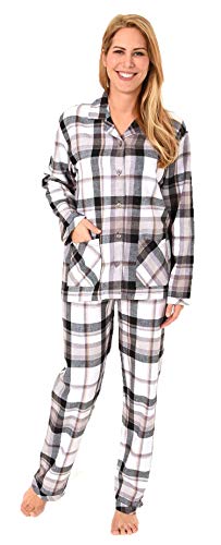 Damen Flanell Pyjama Schlafanzug in edlen Karodesign - –auch in Übergrössen 201 95 243, Farbe:grau, Größe2:48/50 von Normann