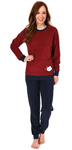 Damen Frottee Pyjama Langarm Schlafanzug mit Bündchen und süsser Applikation - 201 13 565, Farbe:rot, Größe2:36/38 von Normann