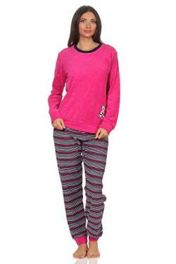 Damen Frottee Pyjama Schlafanzug Langarm mit Bündchen und süsser Bär-Applikation 20113777, Farbe:pink, Größe2:36/38 von Normann