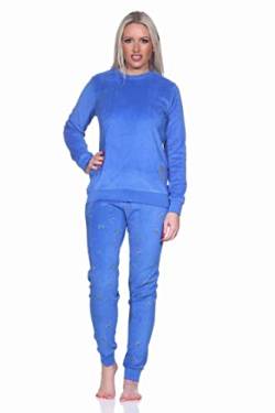 Damen Frottee Schlafanzug Langarm Pyjama mit Bündchen - auch in Übergrössen, Farbe:blau, Größe:48-50 von Normann