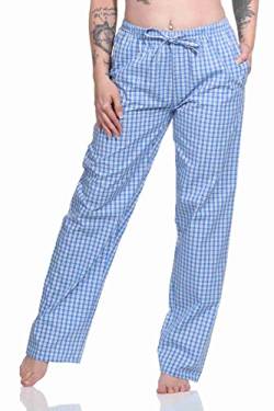 Damen Schlafanzug Pyjama Hose lang gewebt aus Baumwolle - ideal zum relaxen, Farbe:blau, Größe:40-42 von Normann