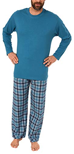 Herren Schlafanzug Pyjama lang mit Flanell Hose - auch in Übergrössen - 281 101 90 648, Größe2:64, Farbe:blau von Normann