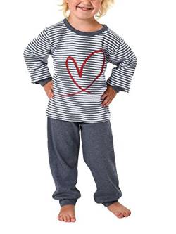 Kinder Mädchen Pyjama Langarm mit Bündchen - kuschelig warm und mit Herz Motiv, Farbe:blaumelange;Größe:116 von Normann