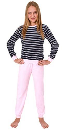 Mädchen Frottee Pyjama Langarm Schlafanzug mit Bündchen in Streifenoptik - 291 401 13 569, Farbe:Marine, Größe:134/140 von Normann