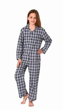 Mädchen Langarm Flanell Schlafanzug Pyjama in Karo Optik zum durchknöpfen, Farbe:grau, Größe:128 von Normann