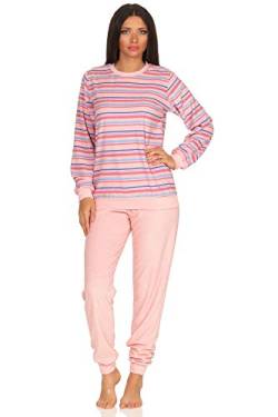 NORMANN-Wäschefabrik Damen Frottee Pyjama mit Bündchen in tollem Streifendesign - auch in Übergrössen - 291 235, Farbe:rosa, Größe2:44/46 von Normann