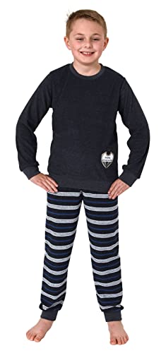 Normann Cooler Jungen Frottee Langarm Schlafanzug Pyjama mit Bündchen und Fussball-Motiv, Farbe:Marine, Größe:140 von Normann