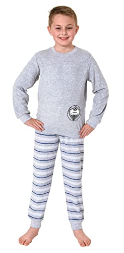 Normann Cooler Jungen Frottee Langarm Schlafanzug Pyjama mit Bündchen und Fussball-Motiv, Farbe:grau, Größe:152 von Normann