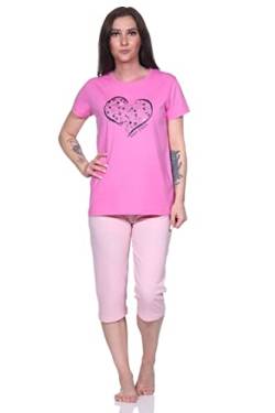 Normann Damen Capri Schlafanzug, 3/4-Capri-Pyjama mit süßem Herzchen-Muster, Farbe:rosa, Größe:44-46 von Normann