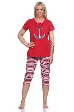 Normann Damen Capri Schlafanzug Kurzarm Pyjama mit Anker-Motiv und Ringeln - 204 755, Farbe:rot, Größe:48-50 von Normann