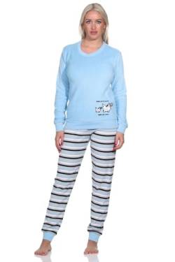 Normann Damen Frottee Pyjama, Hose gestreift, Oberteil mit süssen Tiermotiv, Farbe:blau, Größe:44-46 von Normann