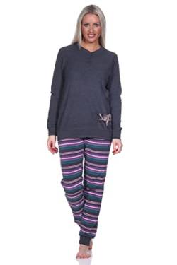 Normann Damen Frottee Pyjama Hose gestreift - süsses Tiermotiv - auch in Übergrössen, Farbe:anthrazit-Melange, Größe:44/46 von Normann