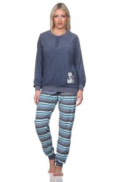 Normann Damen Frottee Pyjama Hose gestreift - süsses Tiermotiv - auch in Übergrössen, Farbe:blau-Mel., Größe:56-58 von Normann