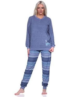 Normann Damen Frottee Schlafanzug Langarm mit Bündchen - Hose gestreift - auch in Übergrößen, Farbe:blau-Melange, Größe:60/62 von Normann