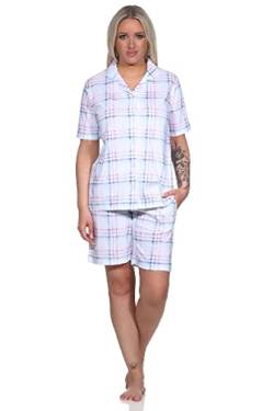 Normann Damen Kurzarm Pyjama Shorty aus Jersey zum durchknöpfen - auch in Übergrössen, Farbe:hellblau, Größe:56-58 von Normann