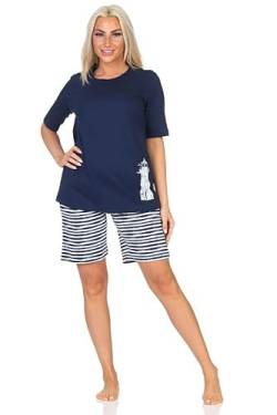 Normann Damen Kurzarm Schlafanzug Shorty in maritimer Optik - auch in Übergröße, Farbe:marine1, Größe:44-46 von Normann