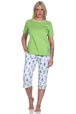 Normann Damen Kurzarm Schlafanzug mit Kaktus als Motiv und Caprihose, Farbe:grün, Größe:44-46 von Normann