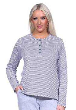 Normann Damen Langarm Schlafanzug Pyjama Oberteil Shirt Mix & Match in Streifenoptik, Farbe:blau-Melange, Größe:48-50 von Normann