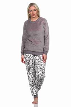 Normann Damen Langarm Schlafanzug Pyjama mit Bündchen aus Coralfleece im Animal Look, Farbe:braun, Größe:48/50 von Normann