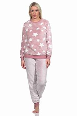 Normann Damen Langarm Schlafanzug mit Bündchen in Sterneoptik aus kuschelig warmen Coralfleece, Farbe:rosa, Größe:40/42 von Normann