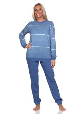 Normann Damen Langarm Schlafanzug mit Bündchen in Streifenoptik, Farbe:blau, Größe:56-58 von Normann