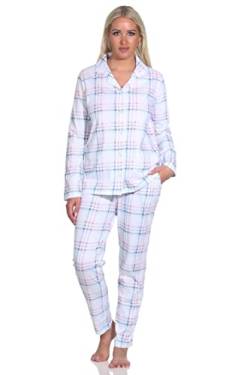 Normann Damen Pyjama Jersey zum durchknöpfen in Karo Optik - auch in Übergrössen, Farbe:hellblau, Größe:40-42 von Normann