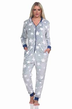 Normann Damen Schlafanzug Jumpsuit Overall in Sterneoptik aus kuschelig warmen Coralfleece, Farbe:blau, Größe:44/46 von Normann
