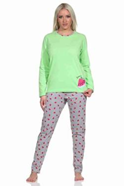 Normann Damen Schlafanzug lang mit Melone als Motiv, Pyjamahose Allover Bedruckt, Farbe:grün, Größe:44-46 von Normann