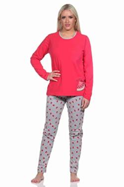 Normann Damen Schlafanzug lang mit Melone als Motiv, Pyjamahose Allover Bedruckt, Farbe:pink, Größe:48-50 von Normann