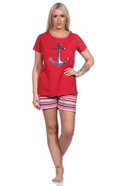 Normann Damen Shorty Pyjama mit Anker-Motiv und gestreiften Shorts - 122 205 10 755, Farbe:rot, Größe:36-38 von Normann