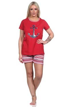 Normann Damen Shorty Pyjama mit Anker-Motiv und gestreiften Shorts - 122 205 10 755, Farbe:rot, Größe:40-42 von Normann