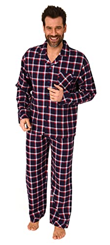 Normann Durchknöpfbarer Herren Flanell-Pyjama mit Karo-Muster, Farbe:Marine, Größe:48 von Normann