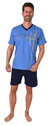 Normann Eleganter Herren Schlafanzug Kurzarm Shorty mit Frontprint – auch in Übergrössen, Farbe:blau, Größe:48 von Normann