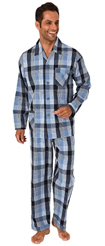 Normann Gewebter Herren Pyjama, durchknöpfbarer Schlafanzug mit Streifen, Farbe:Marine, Größe:56 von Normann