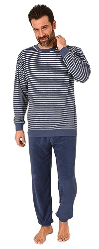 Normann Herren Frottee Schlafanzug Langarm, Pyjama mit feinem Ringel-Muster, Farbe:blau1, Größe:52 von Normann
