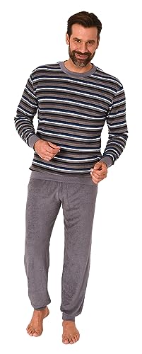 Normann Herren Frottee Schlafanzug Langarm, Pyjama mit feinem Ringel-Muster, Farbe:grau, Größe:52 von Normann