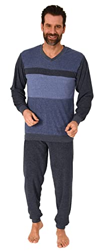 Normann Herren Frottee Schlafanzug Langarm mit Bündchen in Blockstreifenoptik - auch in Übergrößen, Farbe:blau, Größe:56 von Normann