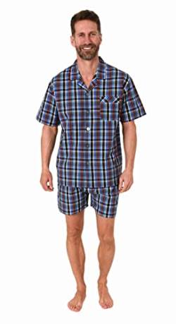 Normann Herren Kurzarm Schlafanzug Shorty Pyjama gewebt zum Knöpfen im eleganten Design, Farbe:blau1, Größe:58 von Normann