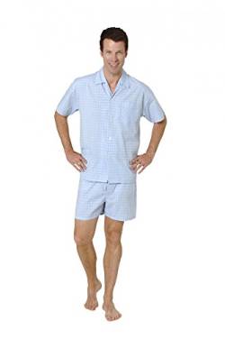 Normann Herren Kurzarm Schlafanzug Shorty Pyjama gewebt zum Knöpfen im eleganten Design, Farbe:blau2, Größe:48 von Normann