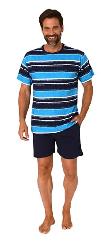 Normann Herren Kurzarm Schlafanzug Shorty in lässig anmutender Streifenoptik, Farbe:marine1, Größe:48 von Normann